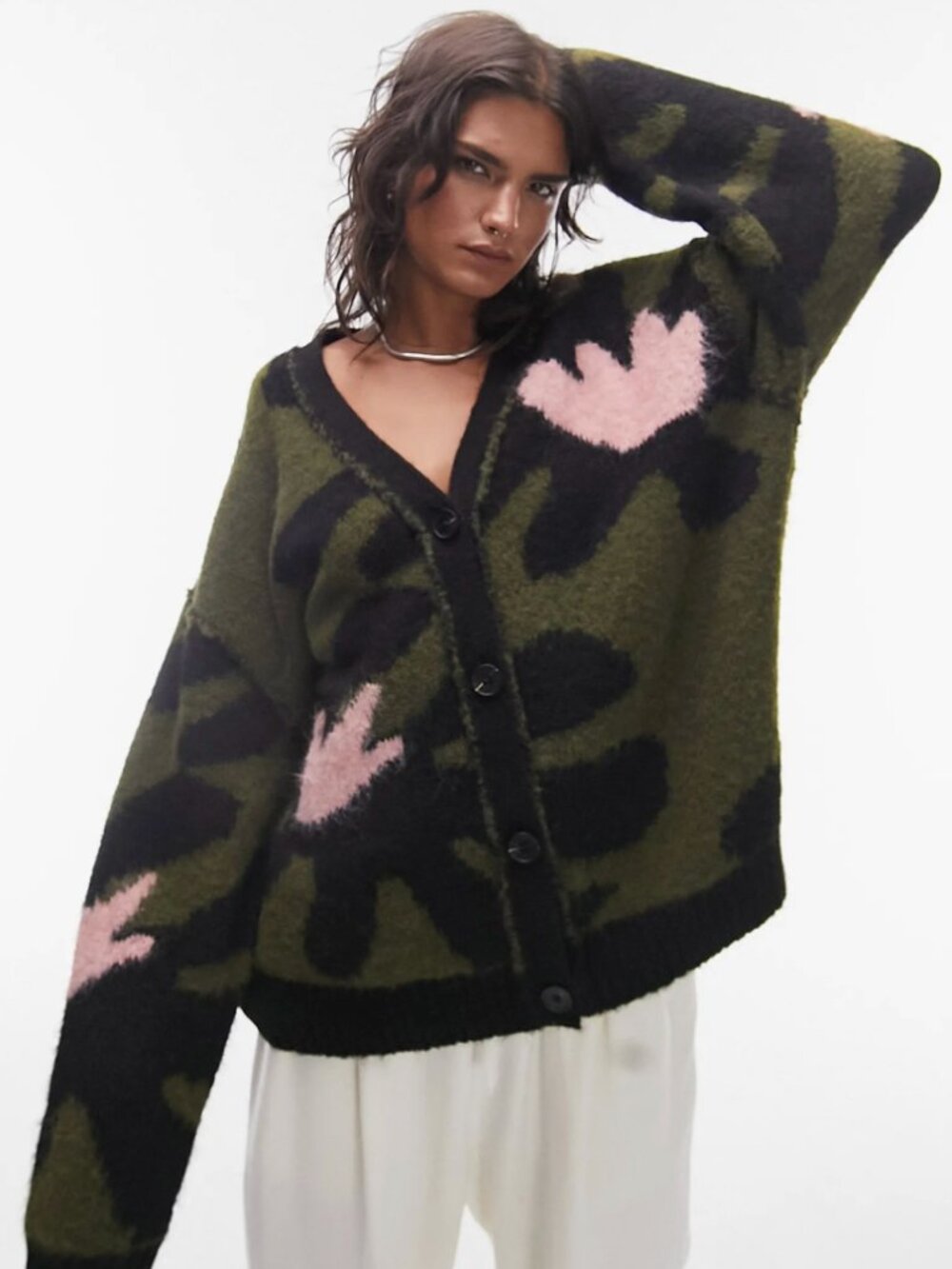 Topshop Large Flower Cardigan